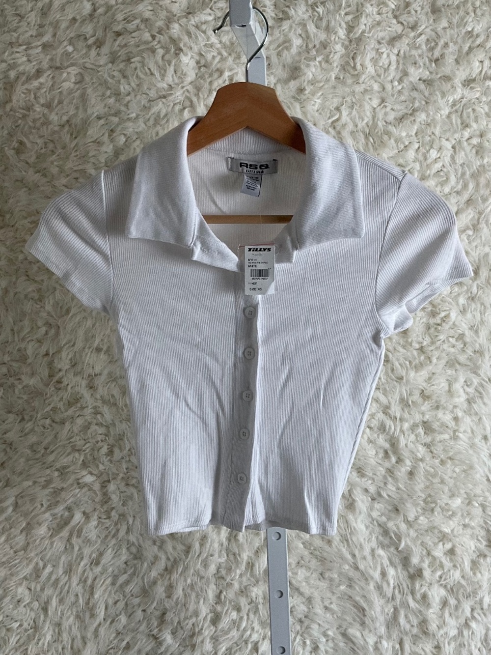 TILLY'S RSQ GIRL'S WHITE COLLAR T-SHIRT~SIZE X-SMALL~NEW WITH TAGS!